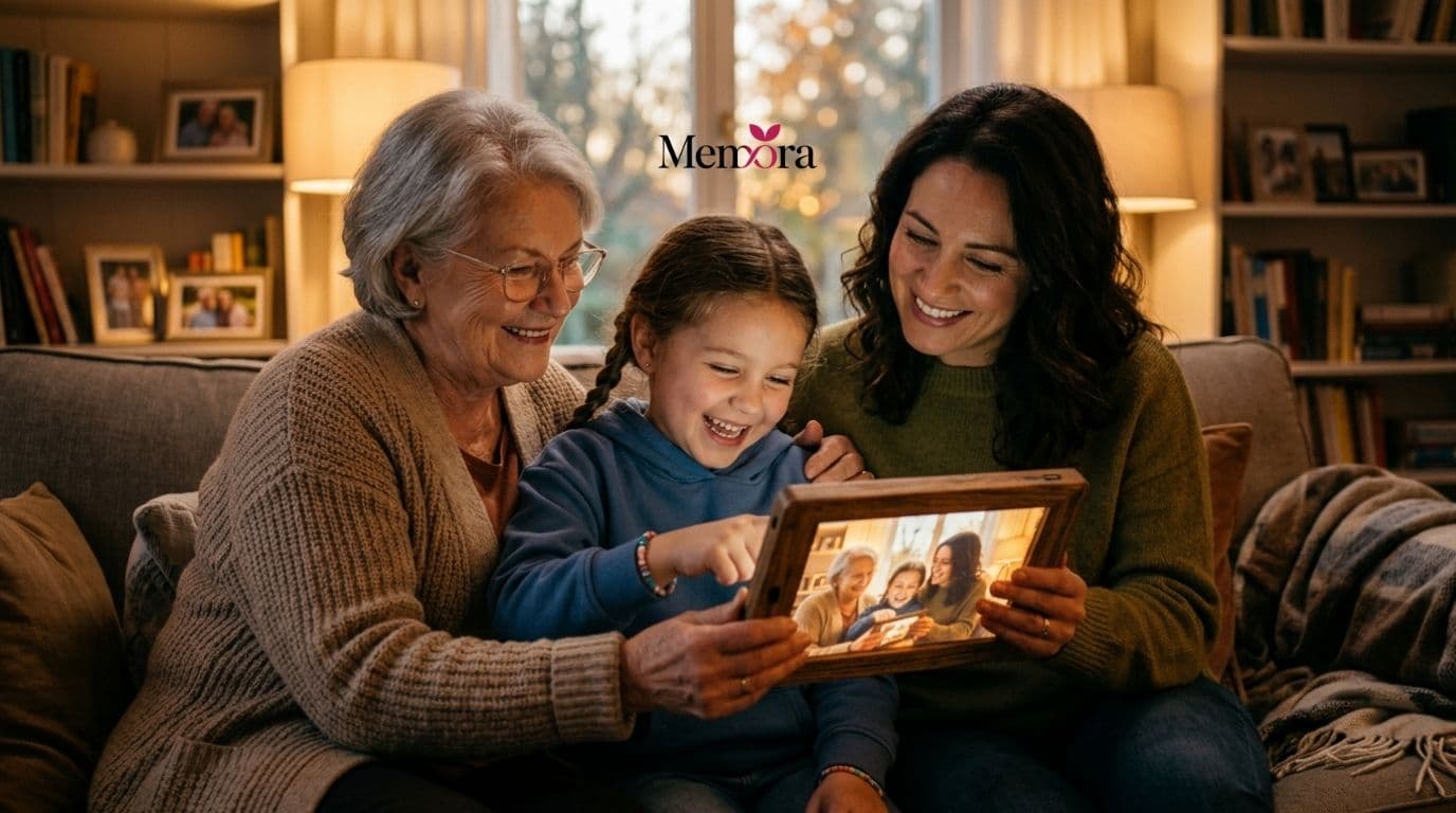 Família multigeneracional creant un llegat digital familiar